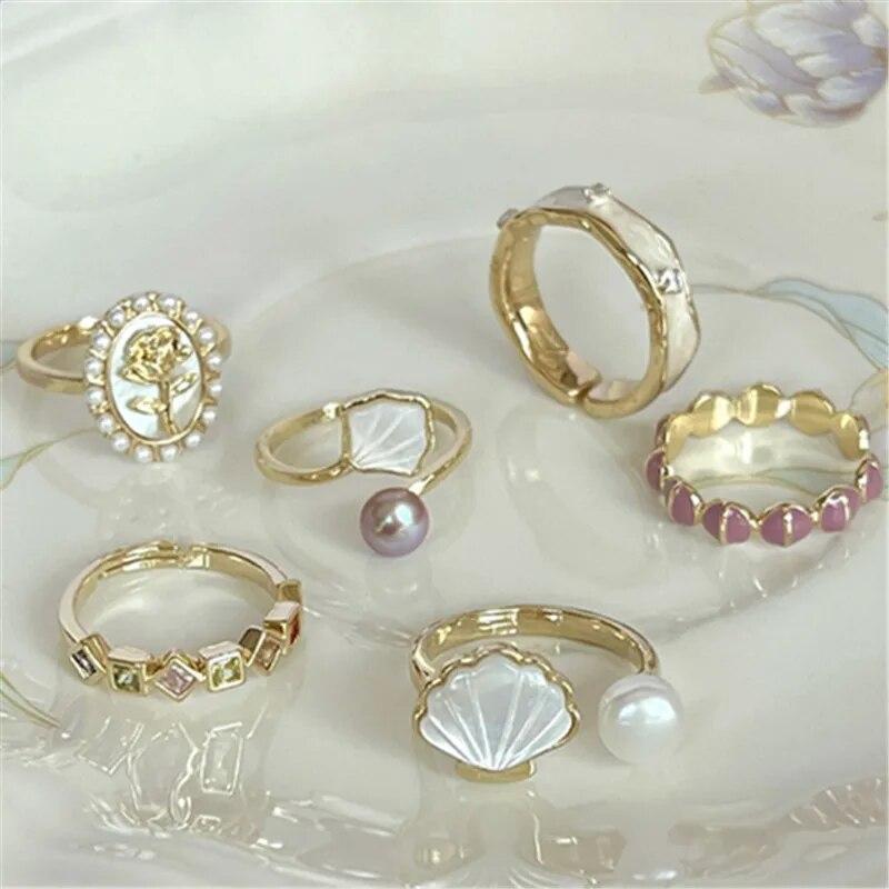 

Кольца с морским жемчугом для женщин и девочек, модные французские цветы, открывающееся кольцо, модная эстетика, дизайнерские ювелирные изделия для вечеринок, подарки 2024