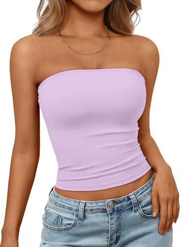 Top a tubino senza maniche da donna, senza spalline, Streetwear, tinta unita, Bustier, vestibilità aderente, elasticizzato, estivo, casual, da indossare tutti i giorni, Canottiera