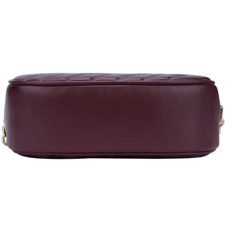 Michael Kors MK Rose Chain Shoulder Strap Quilted Solid Logo Leather Camera Bag Women Shoulder Bag Burgundy 35S1GX0C1U-MERLOT