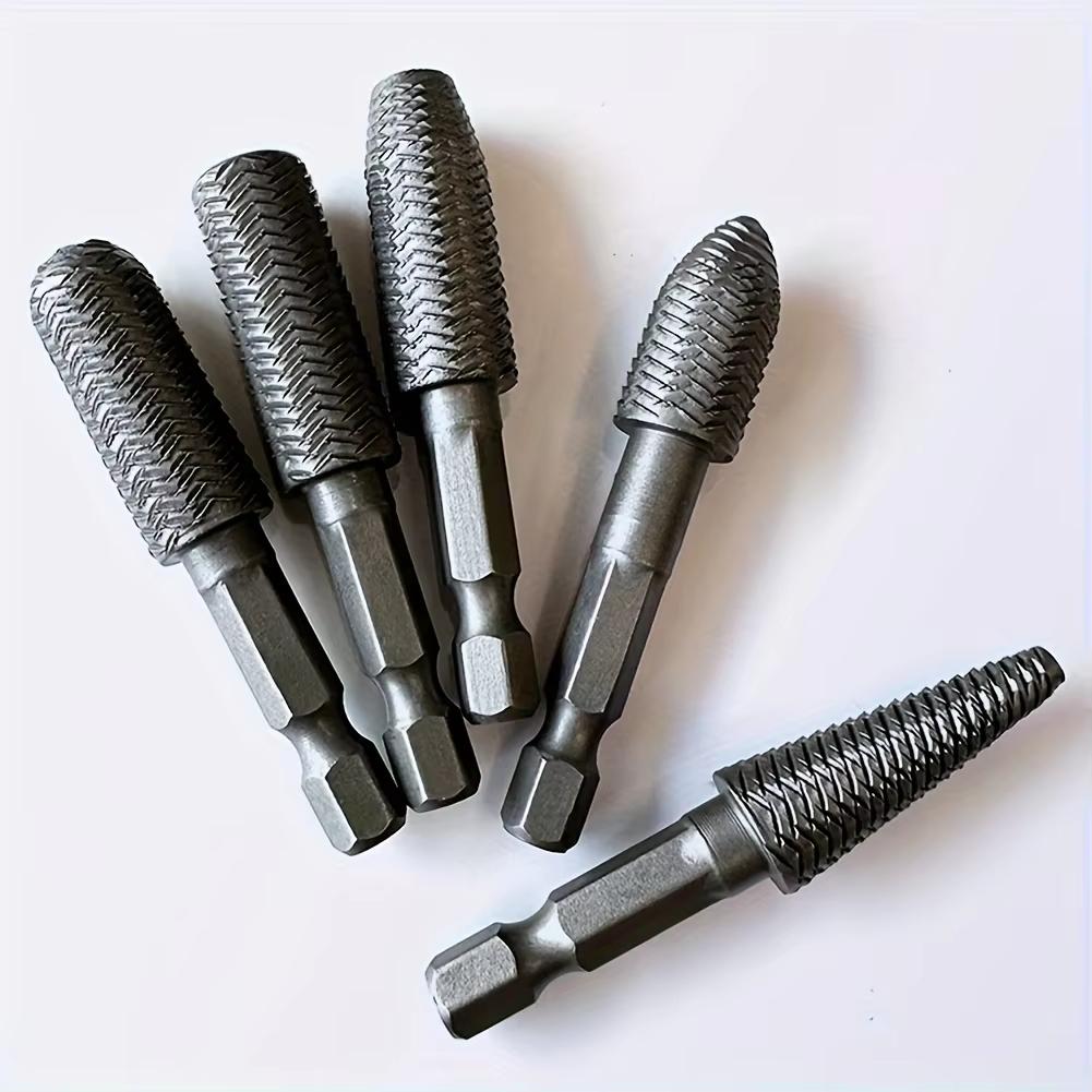5pcs Hex Shank Rotary Steel File Set Dark Gray Durable Carbon Steel for Drilling Grinding Sanding & Engraving
