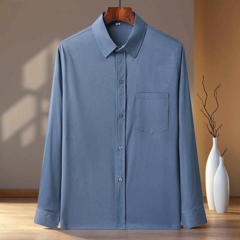 Middle-aged and Elderly Men's Short-sleeved Casual Shirt Summer Loose Ice Silk Button-up Business Shirt Old Man Grandpa Dad Outfit