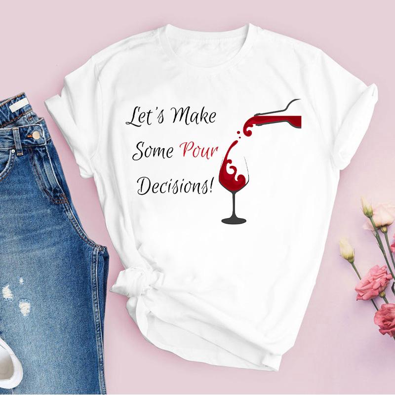 Women Tshirt Cartoon Clothing Cheers Red Wine 90S T Shirt Ladies Graphic Print Tee Tops 90S Short Sleeve Female T-Shirt Clothing