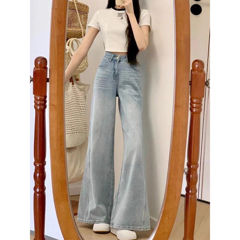 

Women s Light High-Waisted Micro-Flare Jeans, Summer Style, American Loose, Slimming, Drapey Straight Leg Flare Pants S (recommended for 85-100 jin)