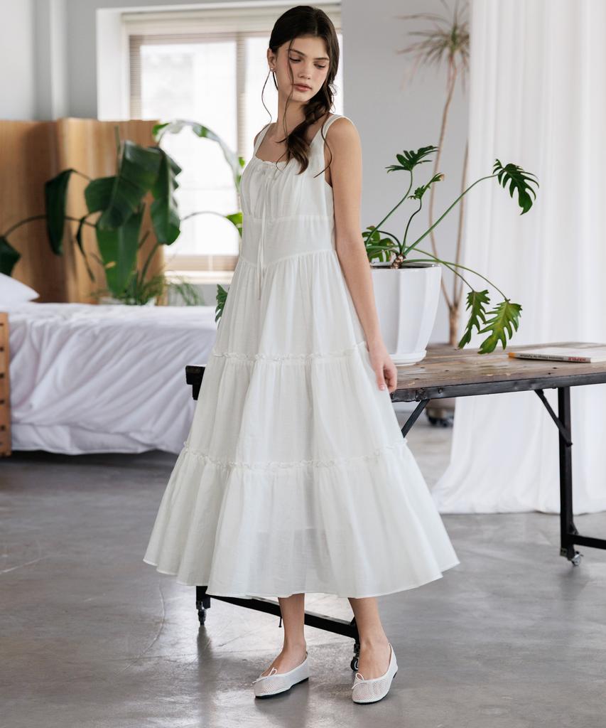 HYFVE Summer Shirred Strap Cotton Tiered Dress