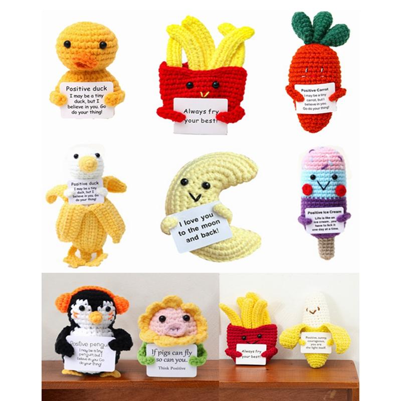 Positive Energy Fruit Doll Funny Handmade Crocheted Ornaments Office Desktop Figurine Statue Decoration Creative Festivals Gift