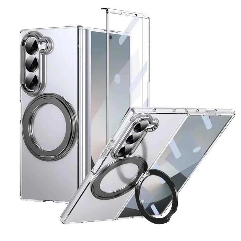 360°Rotating Magnetic Holder Phone Case for Samsung Galaxy Z Fold 7 6 5 4 3 Screen Protector Magsafe Wireless Charging Cover