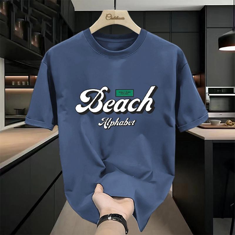 American Style Heavyweight Short Sleeved T-shirt for Men Summer Trend Loose Offset Printing for Men Thick Breathable Pure Cotton Base Shirt