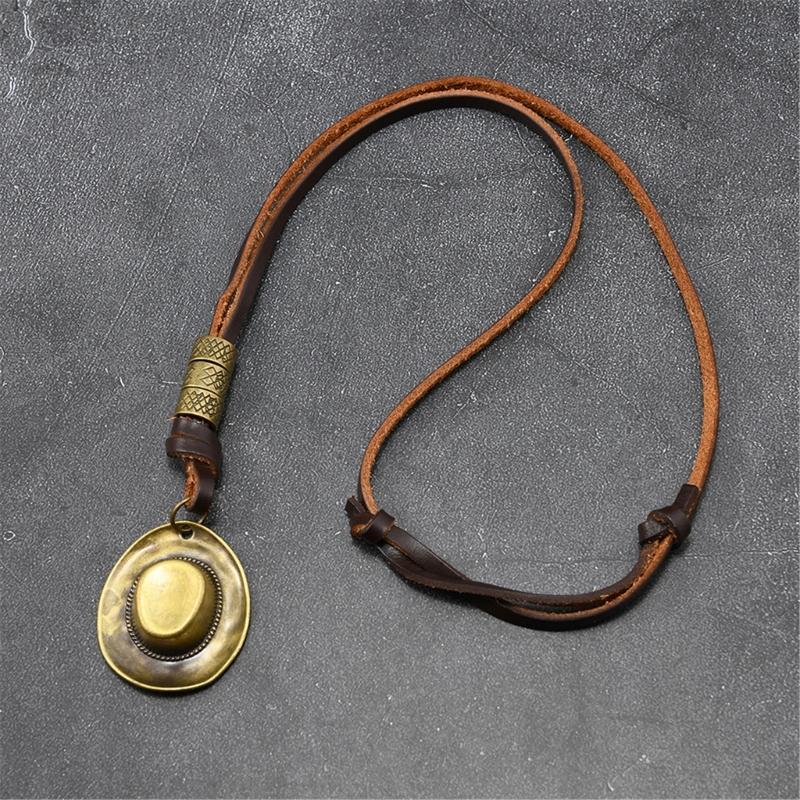 Retro Zinc Alloy Necklace Lightweight Brown Leather Neckchain Jewelry For Everyday Wear And Stylish Occasion