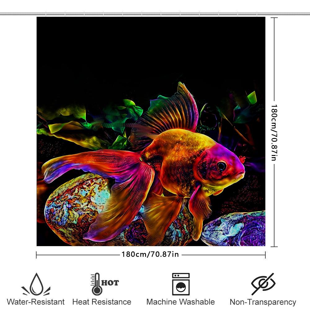Luxury Fish Tank Bathroom Decor Shower Curtain Printing Home Textile Waterproof Fabric Artistic Design Decoration Orange Red Gol