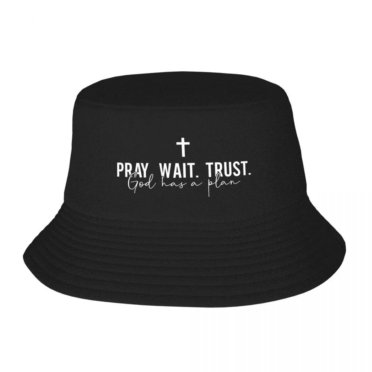 Custom Pray Wait Trust Bucket Hat for Unisex Women Printed Jesus Christian Quote Summer Travel Beach Outdoor Camping Cap