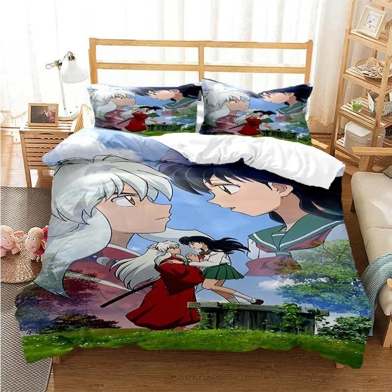 3D Tisk Anime Inuyasha Ložní souprava, Povlak na přikrývku Přikrývka Ložní souprava Prošívaná přikrývka Povlak na polštář, Velikost King Queen Twin Pro chlapce Dívky Dospělé