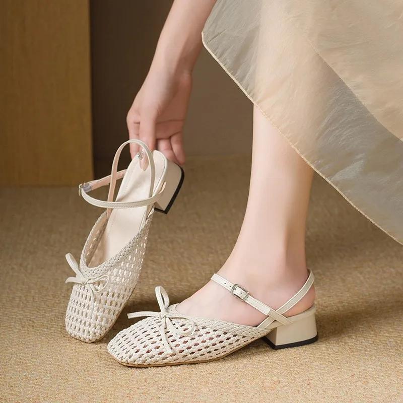 Fashion 2025 Hot Sale Ladies Shoes Buckle Strap Women's Sandals Fashion Butterfly-knot Dress Summer Hollow Out Versatile Heeled Sandals