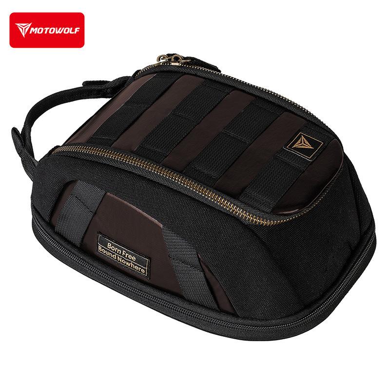 

Motowolf Magnetic Motorcycle Tank Bag Expandable Waterproof Retro Leather Motorbike Fuel Tank Pack Touring Travel чёрный