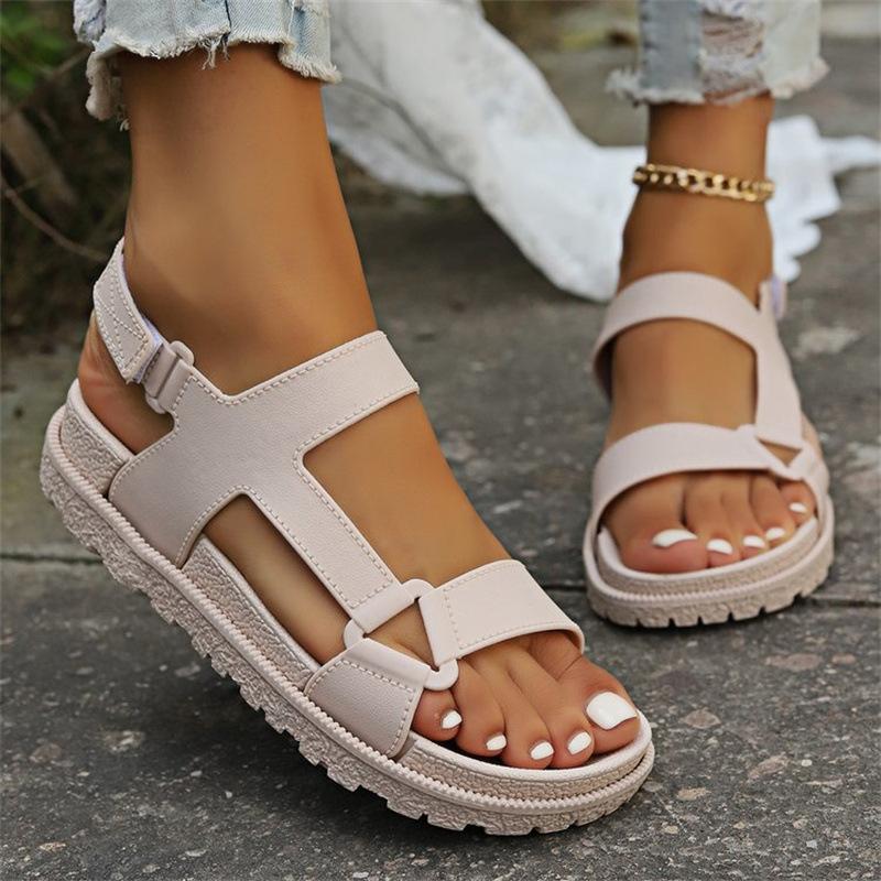 

Large size summer new casual sandals muffin Velcro dew platform sandals beach flat 41 абрикосовий