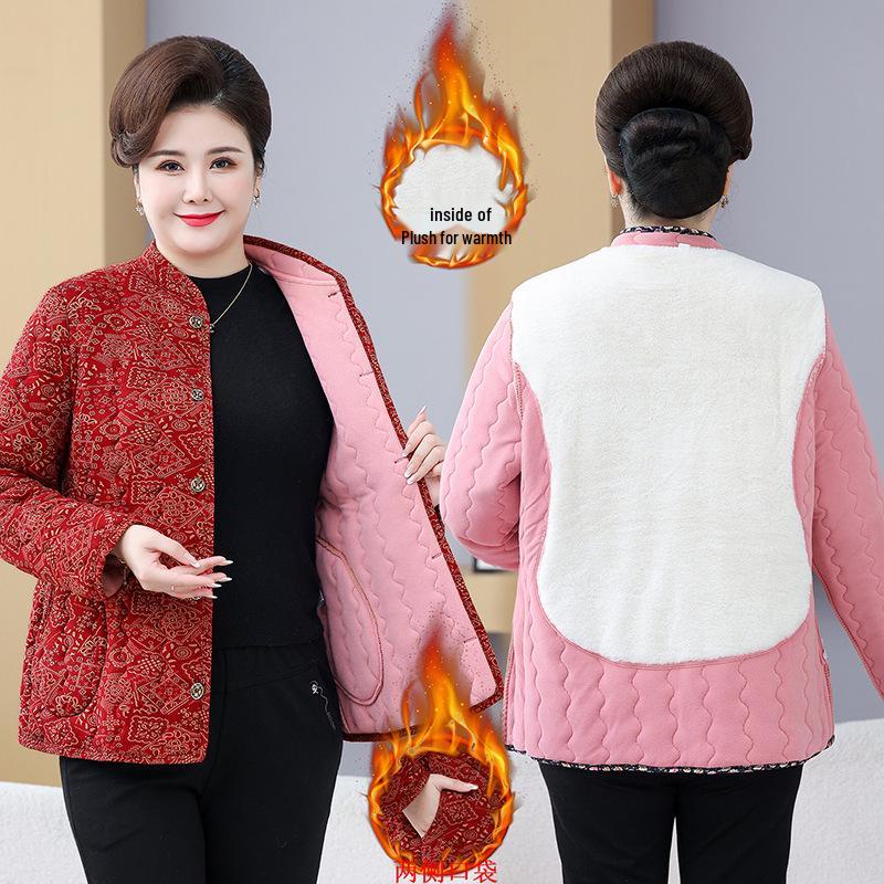 Plus Size Cotton Jacket for Women - Lightweight, Fleece-Lined, Ideal for Indoors & Outdoors. Perfect for Middle-Aged & Elderly.
