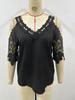 Women's Summer V-neck Short Sleeved T-shirt Off Shoulder T Shirts Ladies Lace Hollowed Out T Shirts