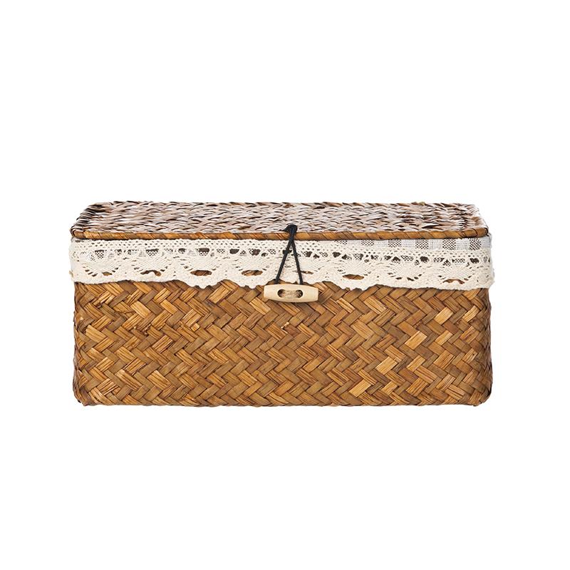 Wicker Basket with Lids Nautral Seagrass Storage Box Basket Woven Rectangular Bins Container Rattan Storage Organizer