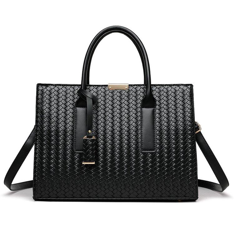 Women Woven Leather Tote Bag Large Capacity Handbag Top Handle Satchel Shoulder Bag for Work Business Daily