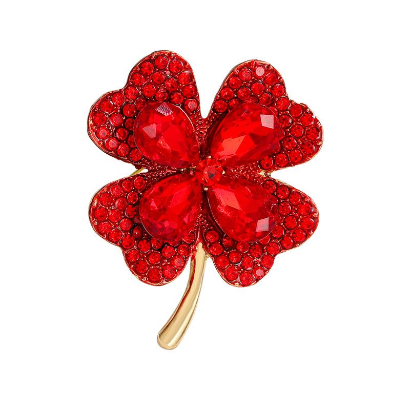 New green zircon four-leaf clover brooch women's high-end blazer high-end corsage clothes collar silk scarf buckle