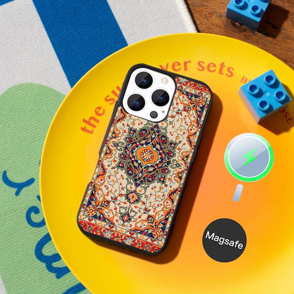 Hot Persian Carpet Floral Pattern Phone Case For iPhone 17,16,15,14,13,12,11Pro,Max,Plus,Mini Magnetic Magsafe Wireless Charging