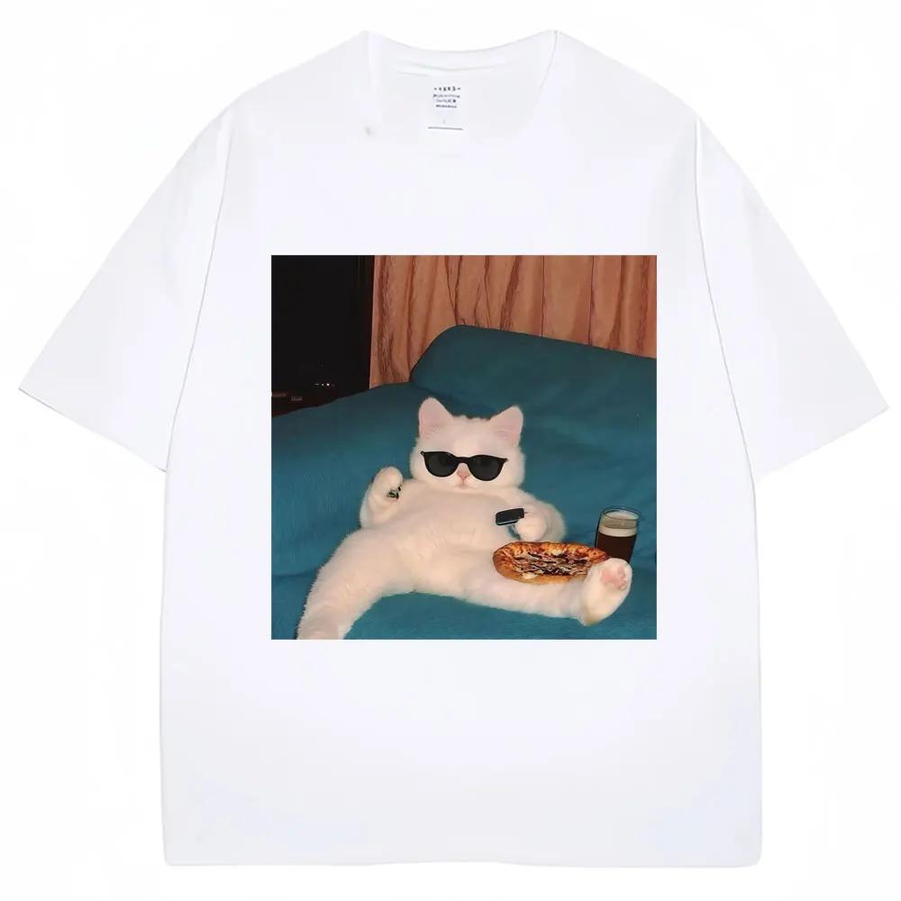 Funny Glasses Cat and Pizza T-shirt Women Creativity Fashion Kawaii T Shirts Casual Tees Cat Lovers Gifts Graphic T Shirts