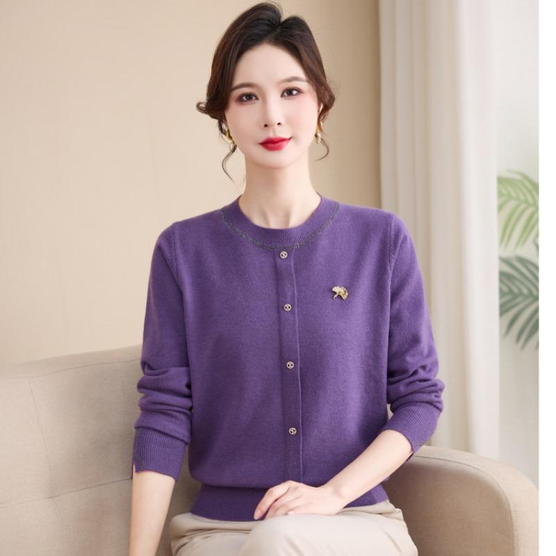 Middle-aged Women's Fashion Pullover Sweater Sweater Mother Spring and Autumn Wear Crew Neck Knitted Bottoming Shirt Top