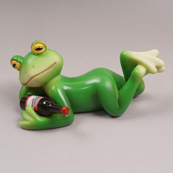 Liggende Frosk Figur Plantepotte Dekorasjon Mini Frosk Statue Resin Frosk Holder Flaske Ornament for Hage Hjemmekontor Blomsterpottekant
