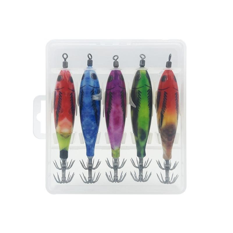 8cm 5.6g Glow Squid Jig Shrimp Lure Baits Squid Glow Jig Hook for Saltwater Fishing Artificial Baits 5pcs