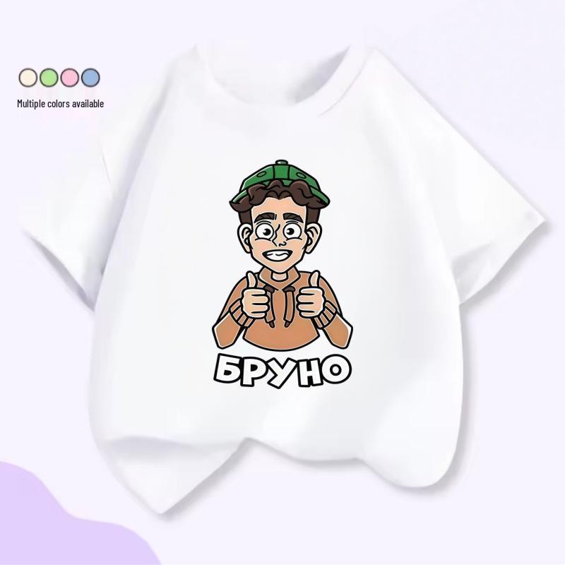 Unisex Kids Cartoon Print Cotton T-Shirt, Short Sleeve, Summer Trendy Top