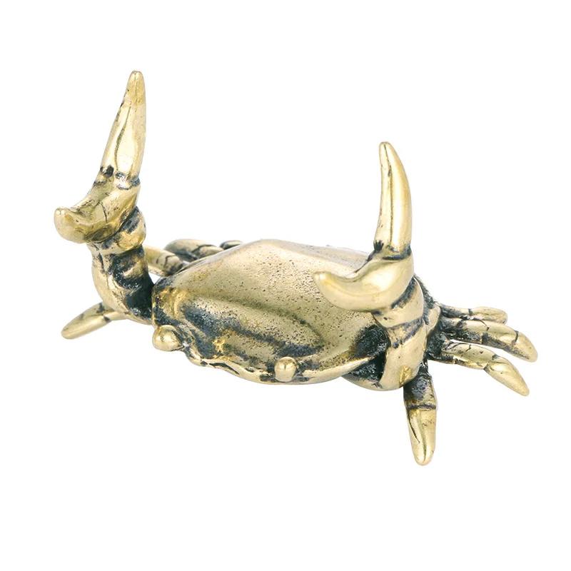 Creative Solid Brass Crab Small Statue Ornament Copper Handmade Antique Animal Mini Figurines Office Desk Decor Home Decorative