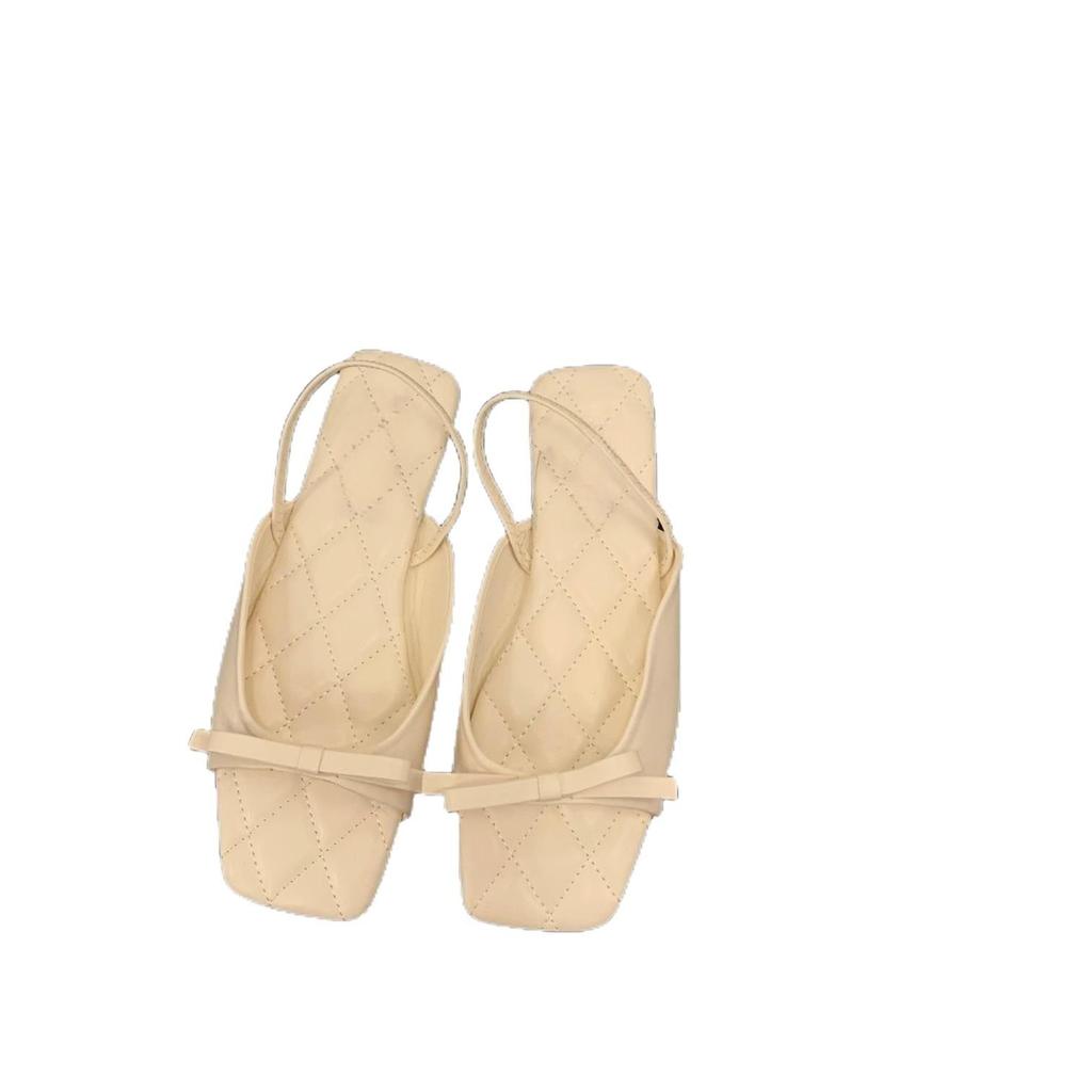 Niche French Black Open-toed Sandals Women's Shoes 2025 New Summer Bow Soft-soled Beach Roman Shoes