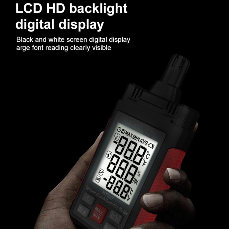 LCD Backlight Temperature Humidity Meter with Dew Point Wet Bulb Data Hold Digital Hygrometer for Indoor Use