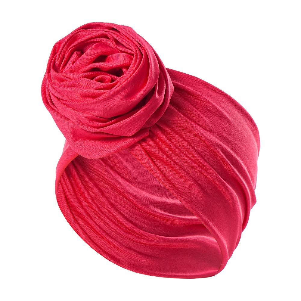 Elastic Boho Flower Bandana Raw Silk African Turban Cap Big Rose Flower Hairband  Hair Accessories