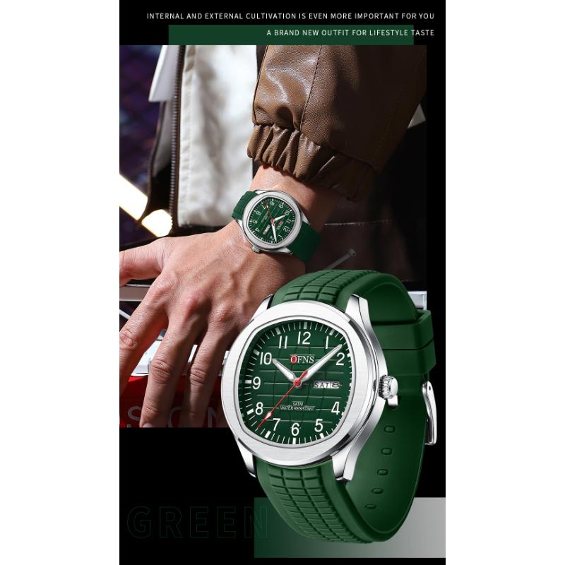 OFNS Fashion Herrenuhr 50M Wasserdicht Luxuriös Leuchtend Datum Woche Multifunktion Business Quarz Armbanduhr