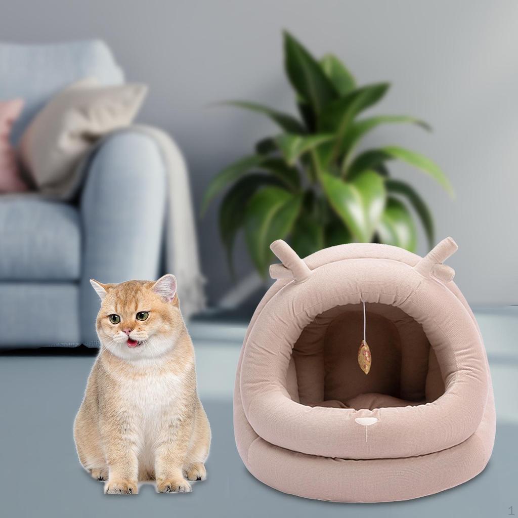 Cat Winter Warm Bed Sleeping Elk Design with Ball Universal Cartoon Semi Enclosed Pet