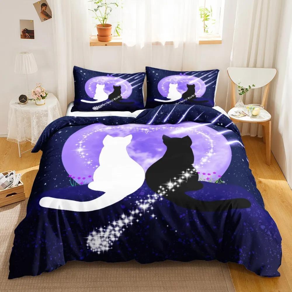Cat Cartoon Cute Kitten Bedding Set Boys Girls Twin Queen Size Duvet Cover Pillowcase Bed Kids Adult Fashion Home Textileextile