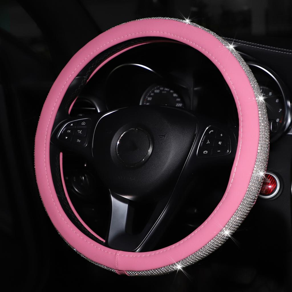 1 Diamond-encrusted Flash BlingblingPU Leather Loop Car Steering Wheel Cover Fits 14.5-15 "automotive Supplies