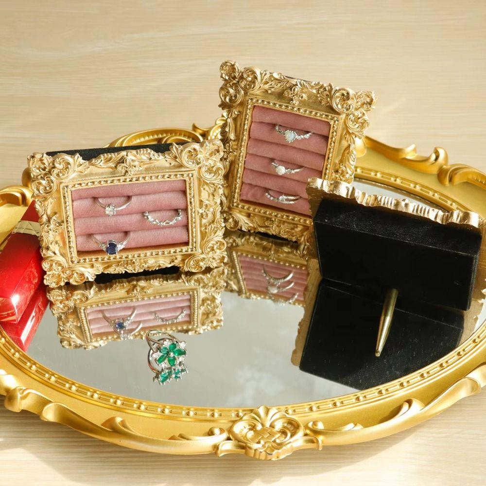 Vintage Gold Ring Display Stand Velvet Organizer Jewelry Display Rack  Photography Props