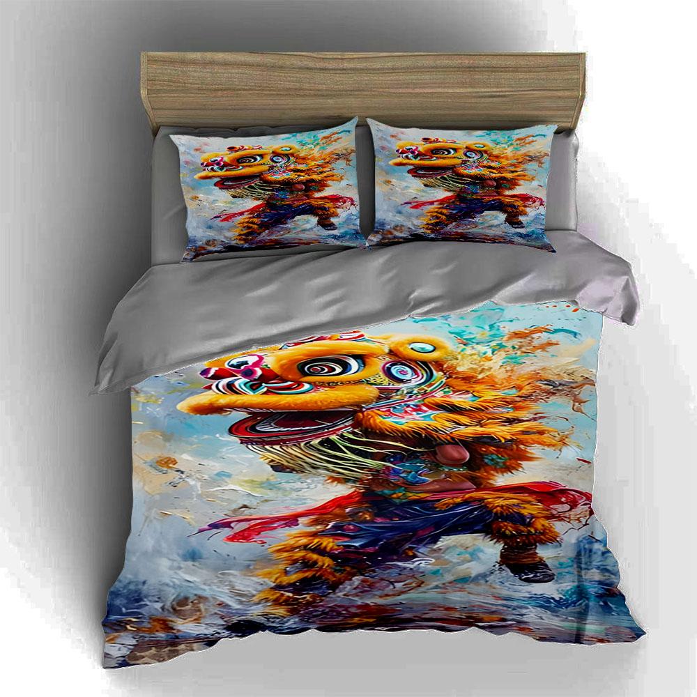 Vibrant Lion Dance. Bedding Duvet Cover Sets Duvet Covers Pillowcases Gifts (1 * Duvet Cover 2 * Pillowcases, Without Duvet Insert)