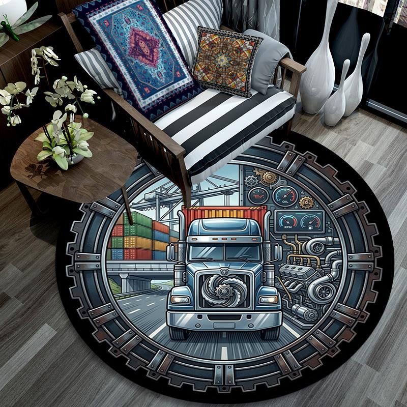 Industrial Truck Engine Round Area Rug Under Office Chairs Bedroom Living Room Home Decor 80cm x 80cm