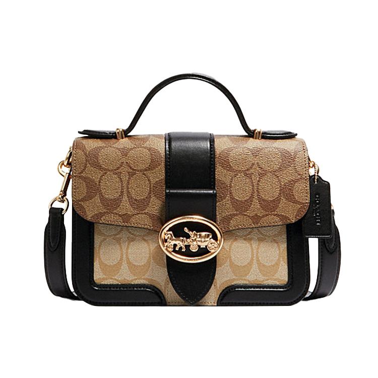 New COACH Georgie Leather Handheld Bag Handbag Shoulder Bag Crossbody Bag Small Size Women's Black & Brown 6192-IMRKY