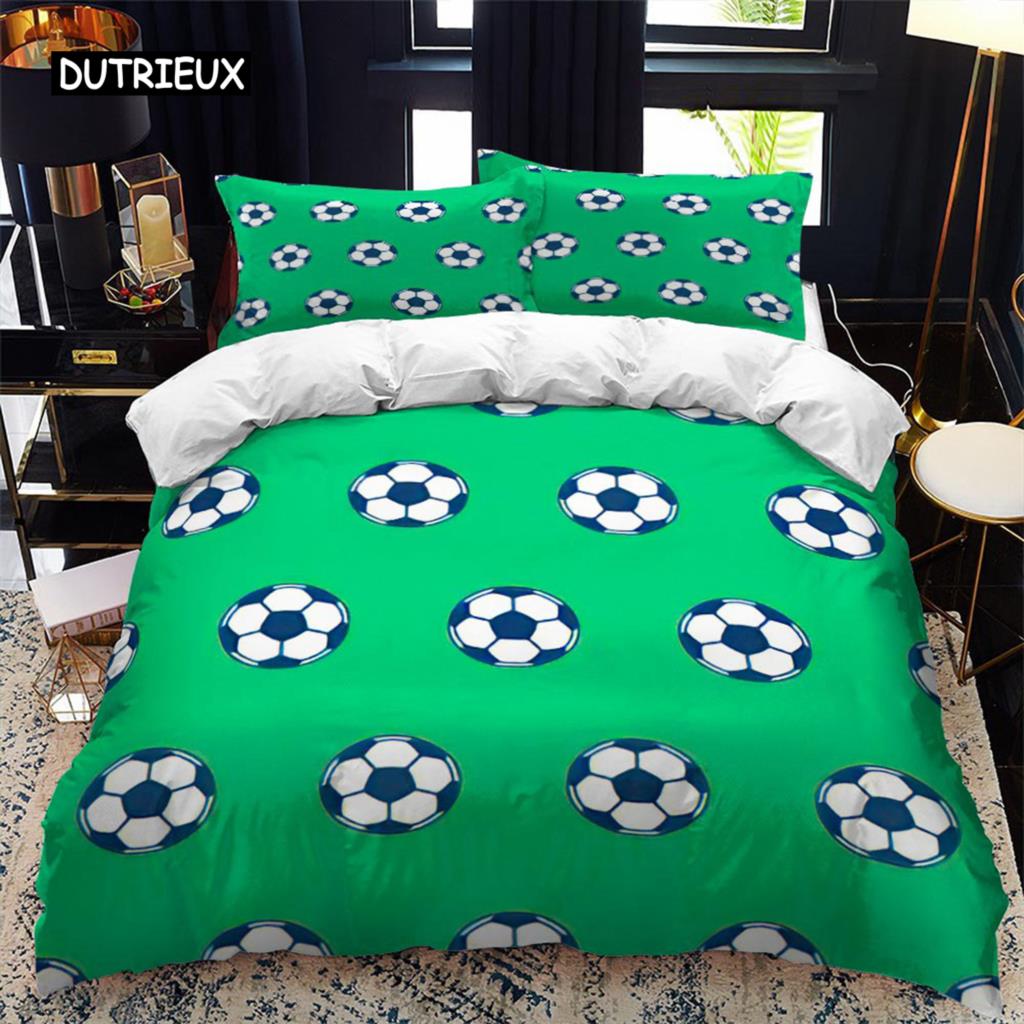 Soccer Duvet Cover Set 2/3pcs FootBall Print Bedding Set with Comforter Cover and Pillowcases Ball Theme for Kids Teens Adults
