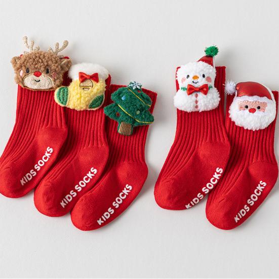1 Pair 3D Knit Christmas Baby Socks Soft Cotton Novelty Socks with Doll Design Anti-Slip Bottom Socks for Toddlers