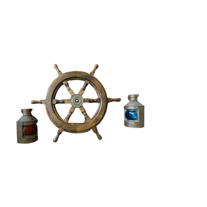 Volante de navio de 18'', volante de madeira, capitão do barco, Gaston Turcotte, decoração esculpida