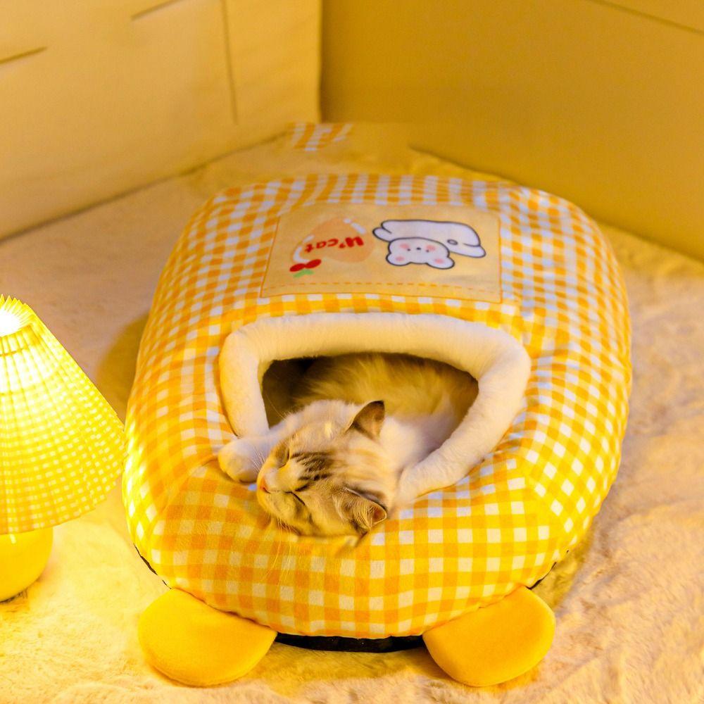 Dinosaur/Bear Pattern Pet Warm Nest Semi-Enclosed Cat Dog Kennel Cute Cat Cave Bed  Sleep