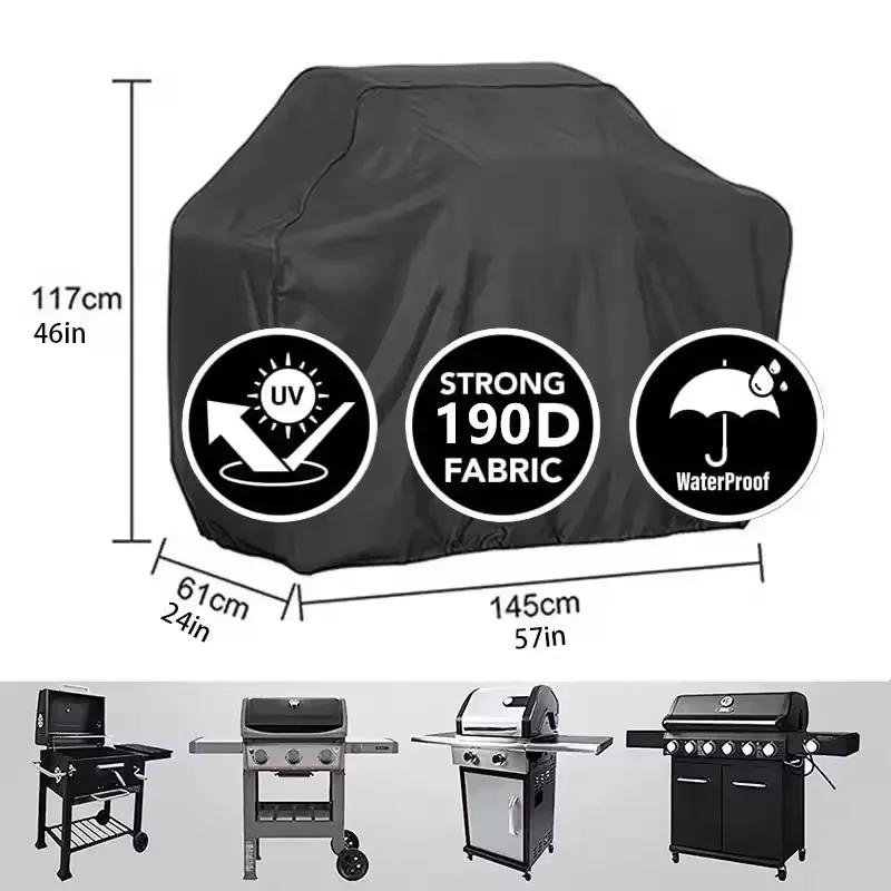 BBQ Cover Outdoor Dust Waterproof Black Heavy Duty Grill Cover Rain Protective Outdoor Resistant Barbecue Charcoal Grill Cover