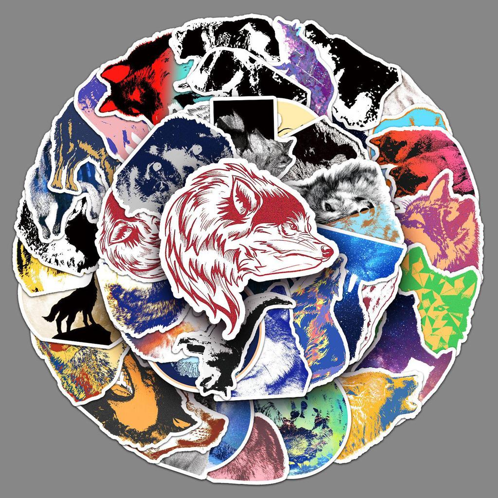 50 Waterproof Wolf Graffiti Stickers, Trendy Animal Designs for Skateboards, Water Bottles, and Suitcases