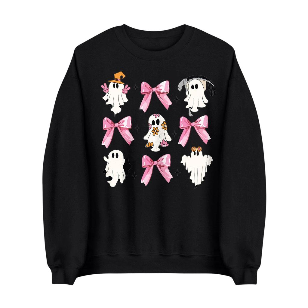 Sweat à capuche à manches longues et col rond pour femme, mode Halloween, petit imprimé