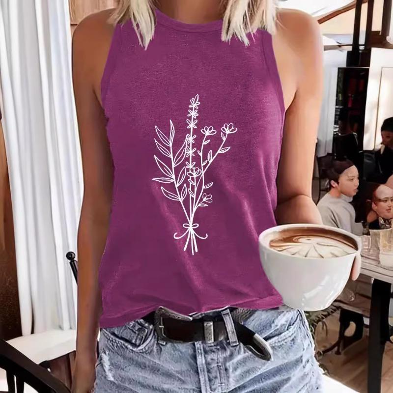 Tištěné jarní a letní tílko bez rukávů s kulatým výstřihem, pulovr vesta