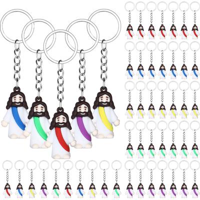 50 Pcs Mini Jesus Figurine Keychain Religious Jesus Doll Keyrings Bulk Christian Figurine Gifts Nativity First Communion Supplie